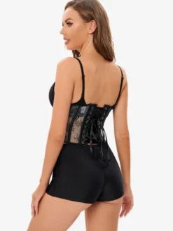 Corsets Bustier Noir Haut à Lacets Fête Lingerie Chic