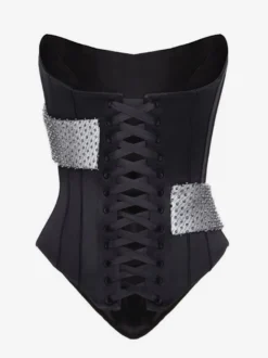 Corset sexy à strass pour femme - Bustier gainant sans bretelles - Tenue de soirée été 2026