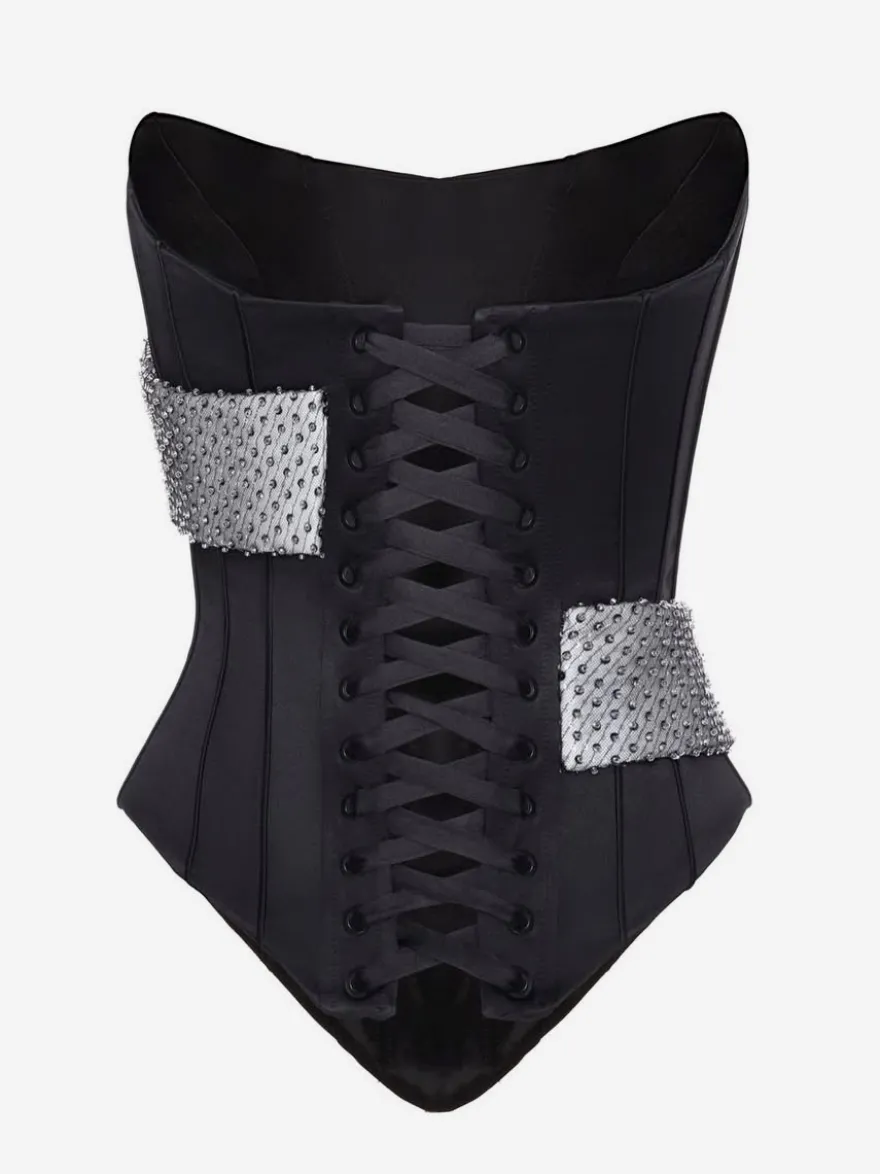 Corset sexy à strass pour femme - Bustier gainant sans bretelles - Tenue de soirée été 2026