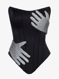 Corset sexy à strass pour femme - Bustier gainant sans bretelles - Tenue de soirée été 2026