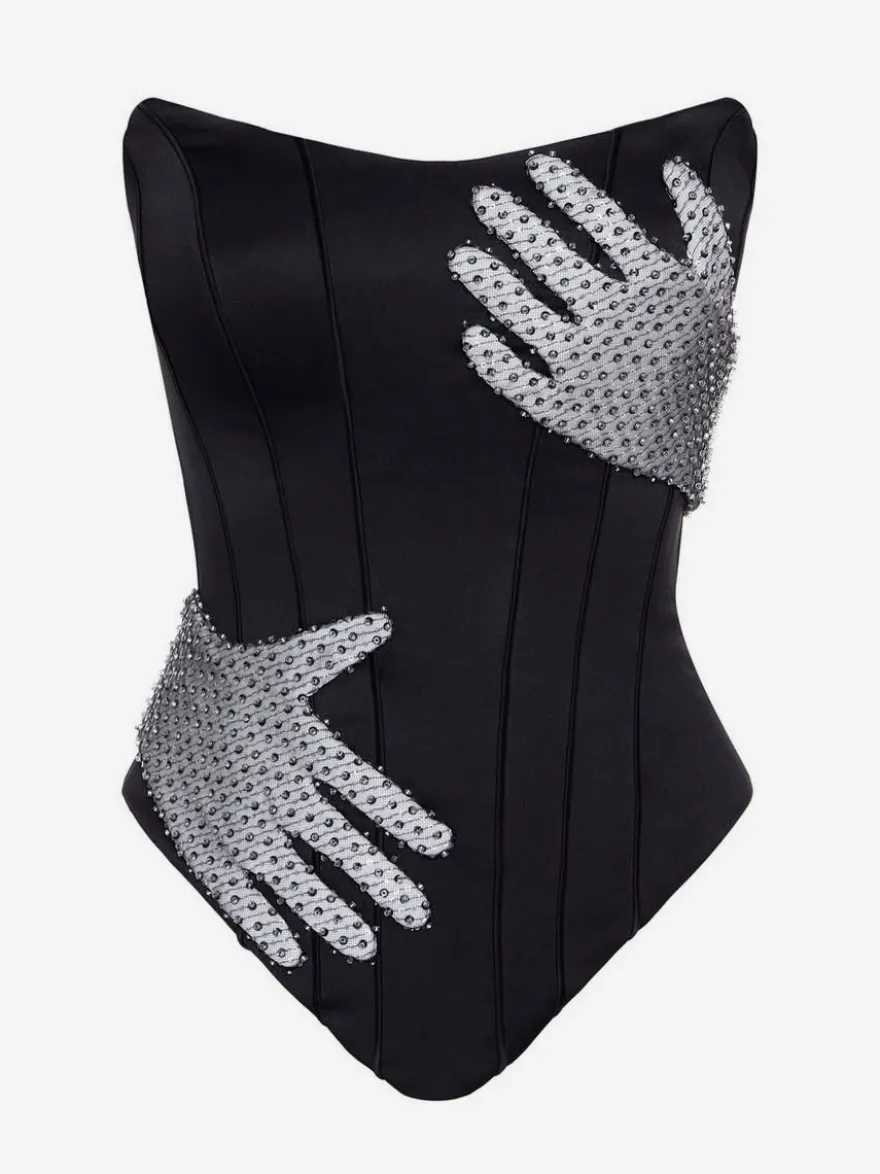 Corset sexy à strass pour femme - Bustier gainant sans bretelles - Tenue de soirée été 2026