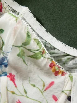 Corsets à imprimé floral blanc manches courtes lingerie décontractée du quotidien