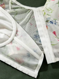 Corsets à imprimé floral blanc manches courtes lingerie décontractée du quotidien
