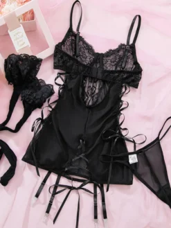 Corsets noirs sexy dos nu à lacets lingerie de rencontre