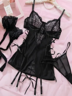Corsets noirs sexy dos nu à lacets lingerie de rencontre