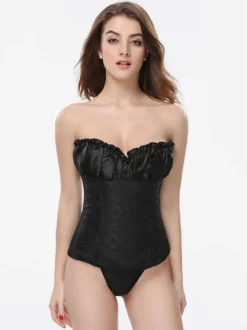 Corsets pour femmes en polyester noir à lacets et volants en cascade Lingerie décontractée quotidienne
