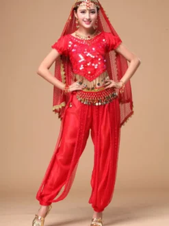 Costume Danse du ventre Bleu en mousseline de soie de danse Bollywood 2026 Robe pour femmes Déguisements Halloween