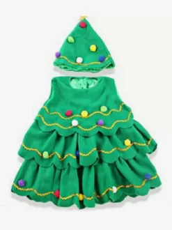 Costume d'arbre de Noël vert de Noël Robe de chapeau en fibre de polyester Costumes de vacances de Noël Ensemble complet