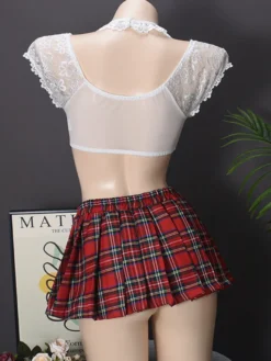 Costume d'écolière sexy pour femme haut dos en T jupe lingerie