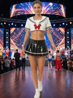 Costume de cosplay de marin deux pièces en PVC brillant style anime japonais JK Uniform.