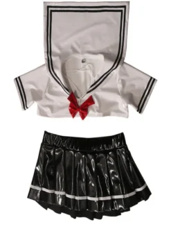 Costume de cosplay de marin deux pièces en PVC brillant style anime japonais JK Uniform.