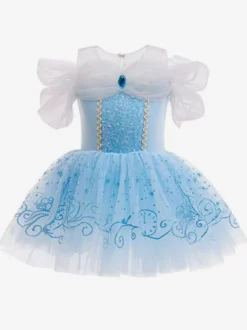 Costume de danse classique bleu ciel clair robe de ballerine à épaules dénudées en polyester