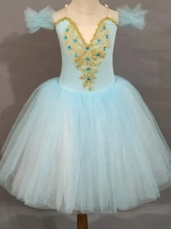 Costume de danse classique pour fille robe de ballerine à manches courtes ornée de perles en polyester lavande tenue de spectacle