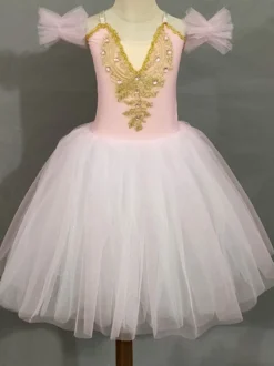 Costume de danse classique pour fille robe de ballerine à manches courtes ornée de perles en polyester lavande tenue de spectacle