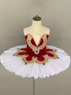 Costume de danse classique pour fille robe de ballerine rouge à étoiles appliquées en polyester tenue de danse
