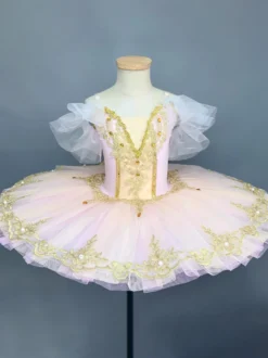 Costume de danse classique robe de ballerine rose brodée pour fille en polyester tenue de danse