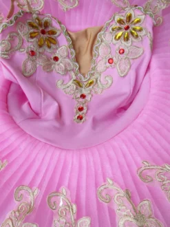 Costume de danse de ballet rose dentelle brodée perlée robe de ballerine tutu Déguisements Halloween