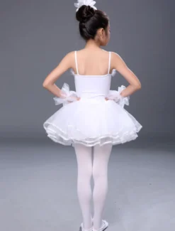 Costume de danse de ballets 2026 blanc Enfant Cosplya Strappy Strass perlé Tutu Robes Déguisements Halloween