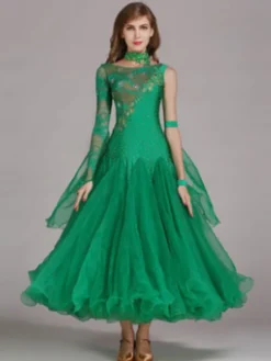 Costume de danse de salon danse robe bleu ciel clair Tulle un manchon Déguisements Halloween