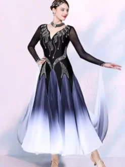 Costume de danse de salon noir pour femme robe de danse élégante en lycra spandex