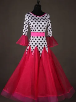 Costume de danse de salon Top rouge à manches longues Polka Dot Print Training vêtements de danse Déguisements Halloween