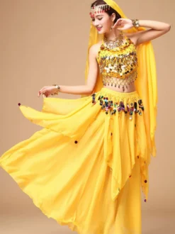Costume de Danse de Ventre Rouge Orientale en Chiffon Cosplay Femme Déguisements Halloween