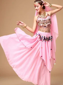 Costume de Danse de Ventre Rouge Orientale en Chiffon Cosplay Femme Déguisements Halloween