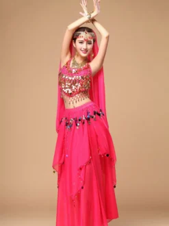 Costume de Danse de Ventre Rouge Orientale en Chiffon Cosplay Femme Déguisements Halloween