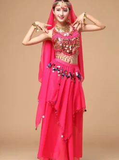 Costume de Danse de Ventre Rouge Orientale en Chiffon Cosplay Femme Déguisements Halloween