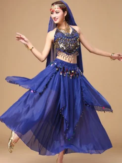 Costume de Danse de Ventre Rouge Orientale en Chiffon Cosplay Femme Déguisements Halloween