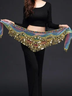 Costume de danse du ventre écharpe ceinture bleu Voile Bollywood accessoires de danse Déguisements Halloween