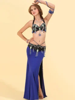 Costume de danse du ventre pour adulte Ensemble de danse Bollywood à fente haute