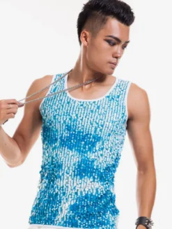 Costume de danse jazz hommes paillettes paillettes gilet de danse haut Déguisements Halloween