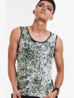 Costume de danse jazz hommes paillettes paillettes gilet de danse haut Déguisements Halloween
