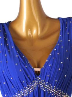 Costume de danse latine bleu femmes strass frange moulante Sexy robe en Polyester vêtements de danse