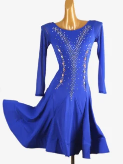 Costume de danse latine bleu Royal robe en Lycra et Spandex pour femmes paillettes élégantes Costume de danse latine