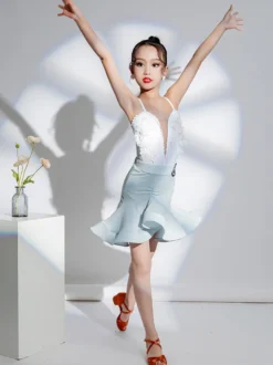 Costume de danse latine jupe supérieure en Polyester pour fille blanche Costume de danse latine