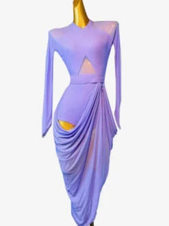 Costume de danse latine lilas robe Sexy en Lycra et spandex pour femmes Costume de danse