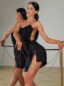Costume de danse latine noir accessoire en Polyester pour femmes vêtements de danse Sexy pour danseuse latine