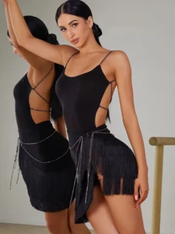 Costume de danse latine noir accessoire en Polyester pour femmes vêtements de danse Sexy pour danseuse latine