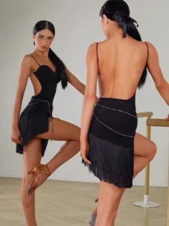 Costume de danse latine noir accessoire en Polyester pour femmes vêtements de danse Sexy pour danseuse latine
