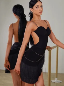 Costume de danse latine noir accessoire en Polyester pour femmes vêtements de danse Sexy pour danseuse latine