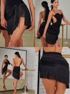 Costume de danse latine noir accessoire en Polyester pour femmes vêtements de danse Sexy pour danseuse latine