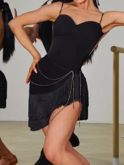 Costume de danse latine noir accessoire en Polyester pour femmes vêtements de danse Sexy pour danseuse latine