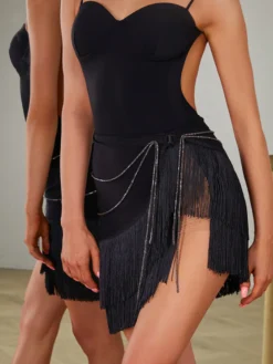 Costume de danse latine noir accessoire en Polyester pour femmes vêtements de danse Sexy pour danseuse latine