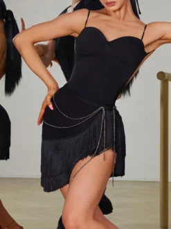 Costume de danse latine noir accessoire en Polyester pour femmes vêtements de danse Sexy pour danseuse latine