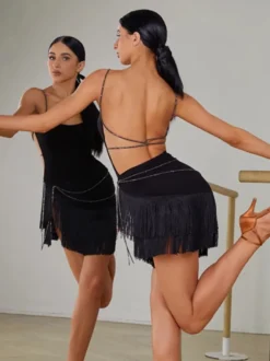 Costume de danse latine noir accessoire en Polyester pour femmes vêtements de danse Sexy pour danseuse latine