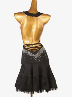 Costume De Danse Latine Noir à Bretelle Robe Lycra Spandex Pour Femme Noire Costume De Danse Latine Sexy