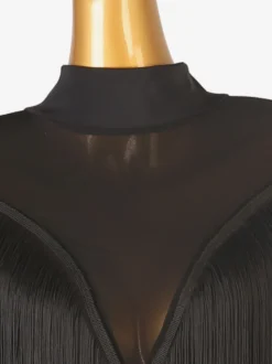 Costume de danse latine noir femmes frange dos nu Lycra Spandex robe Costume de danse