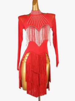 Costume de danse latine noir femme fendu devant paillettes Lycra Spandex robe Costume de danse